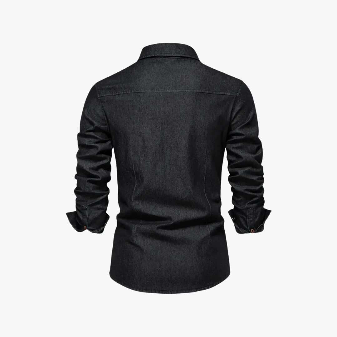 Denim herenoverhemd met knoopsluiting en lange mouwen – ROWDEN - Glamorix