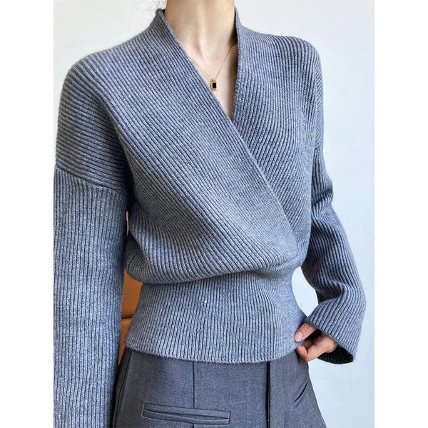 WRAPSTYLE - Klassieke Wikkelpullover met Opvallend Decolleté