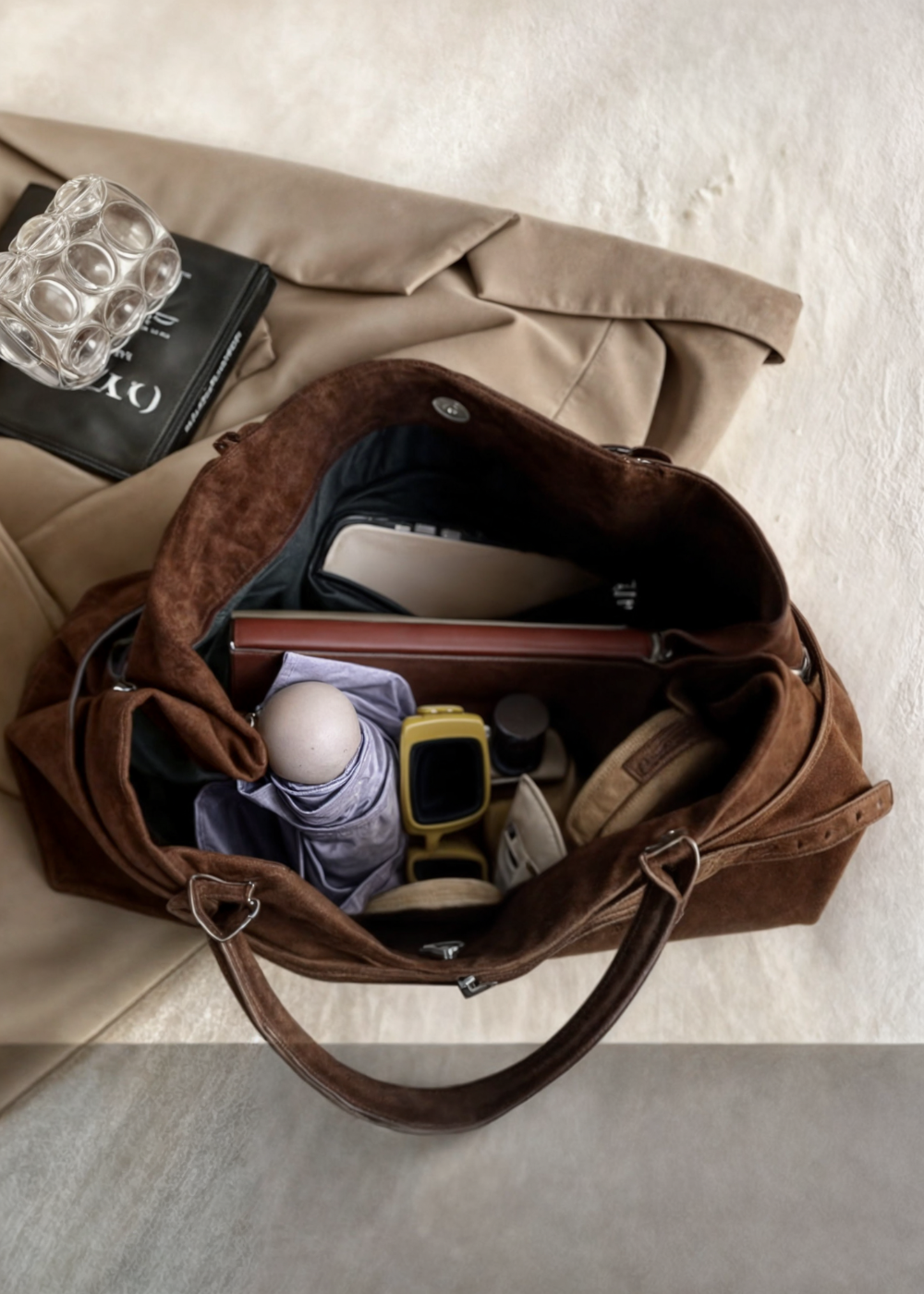 Stijlvolle suède shopper voor dagelijks gebruik – SARELLA - Glamorix