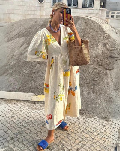 Luchtige midi-jurk met geplooide rok en ontspannen taille – LIVIANA SOFTFLOW - Glamorix