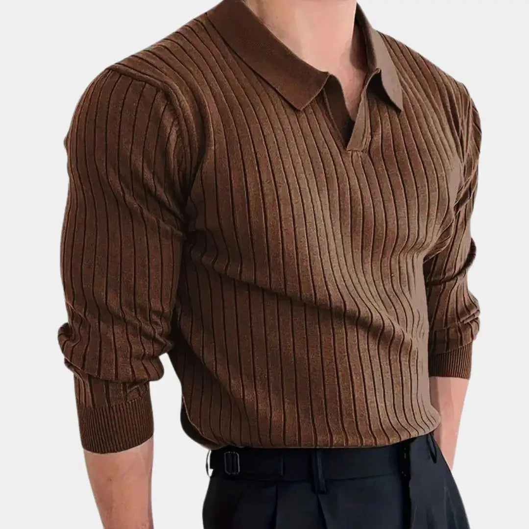 CAIN – Gebreide polo met lange mouwen voor heren