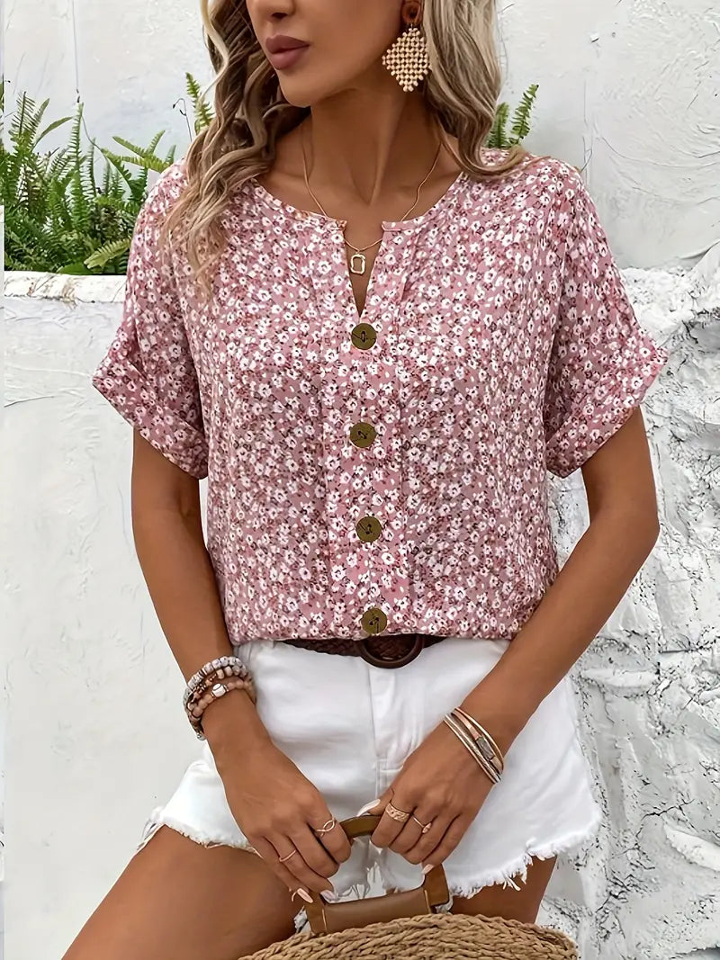 Dames - Bloemenprint Top - Lichte Boxy Pasvorm - Casual Outfit - Bloemige Stijl - Glamorix