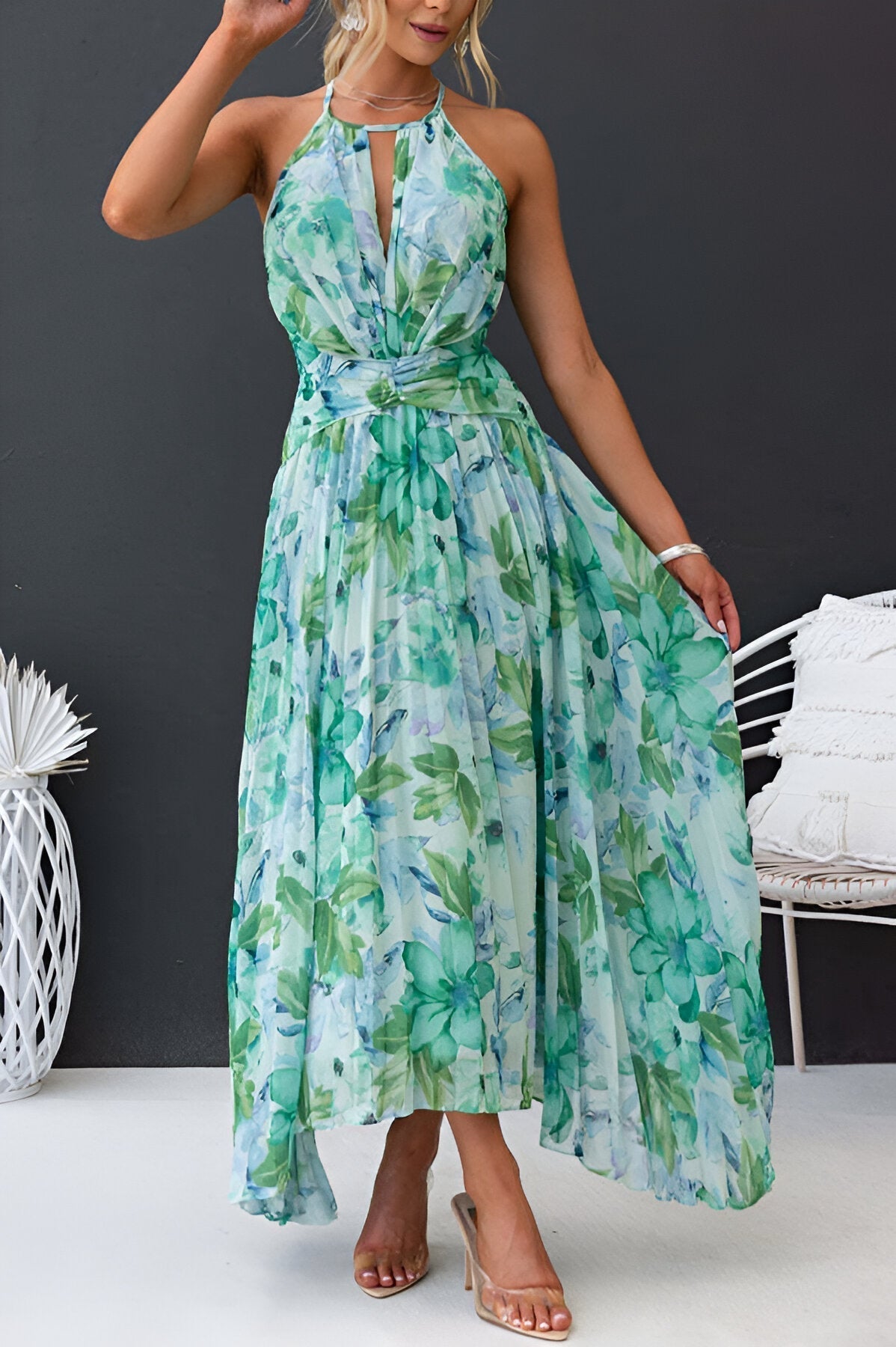 Zomerse Maxi-jurk met Elegante Plissé en Verspringende Bloemenprint – LUNA BELLE - Glamorix