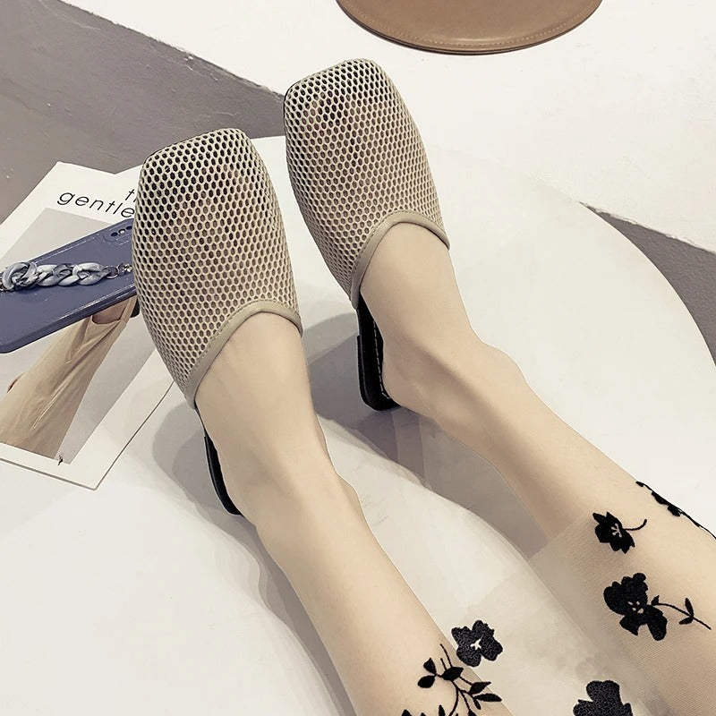 Dames instappers met transparant mesh en vierkante neus – LUNARA MESH - Glamorix