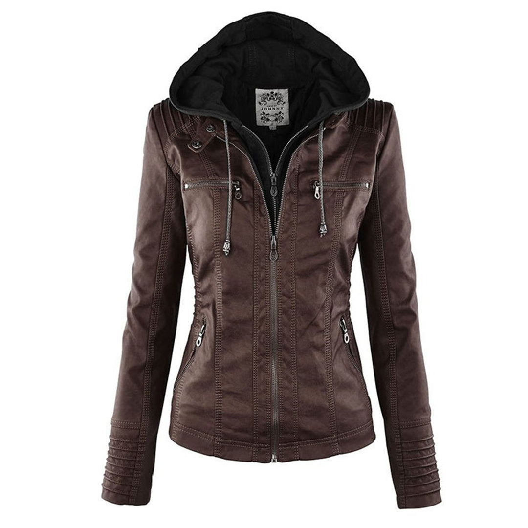 AURORA – Dames leren jas met capuchon en moderne pasvorm - Glamorix