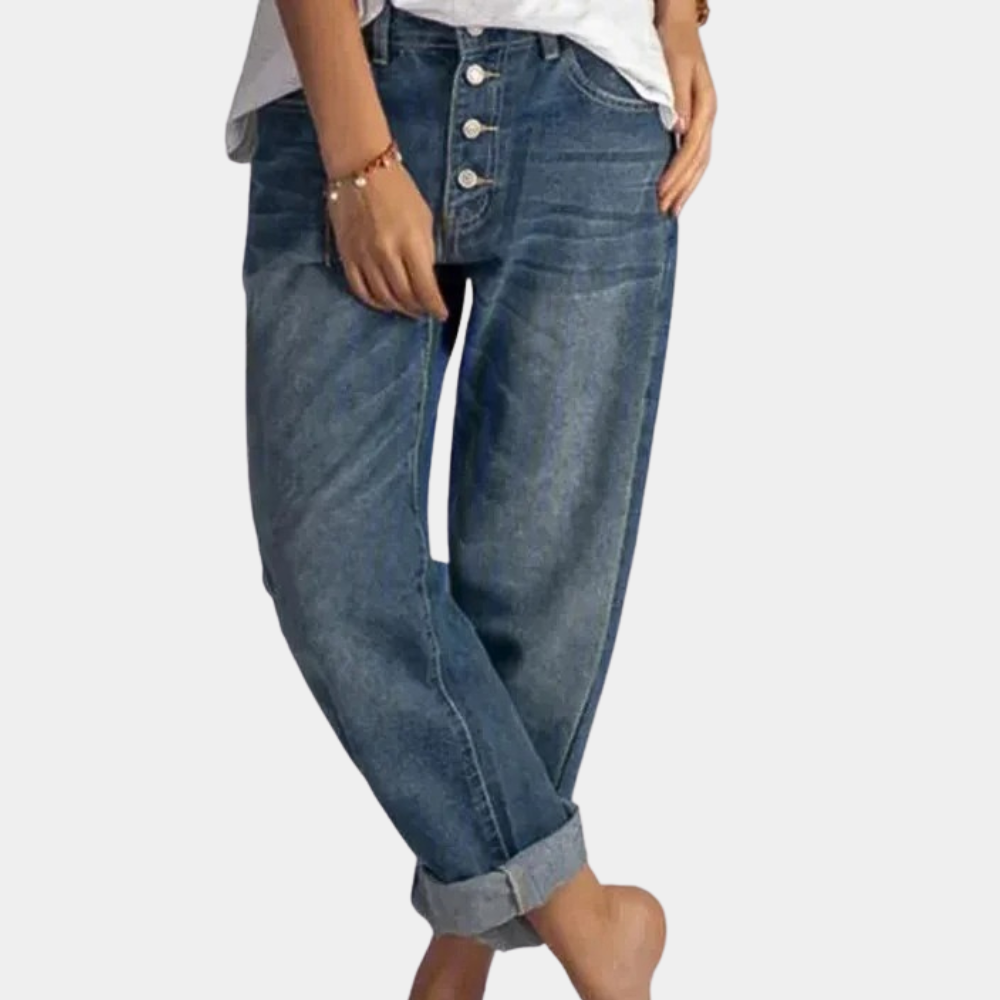 Comfortabele damesjeans met hoge taille en flatterende pasvorm – DELARA ShapeDenim - Glamorix