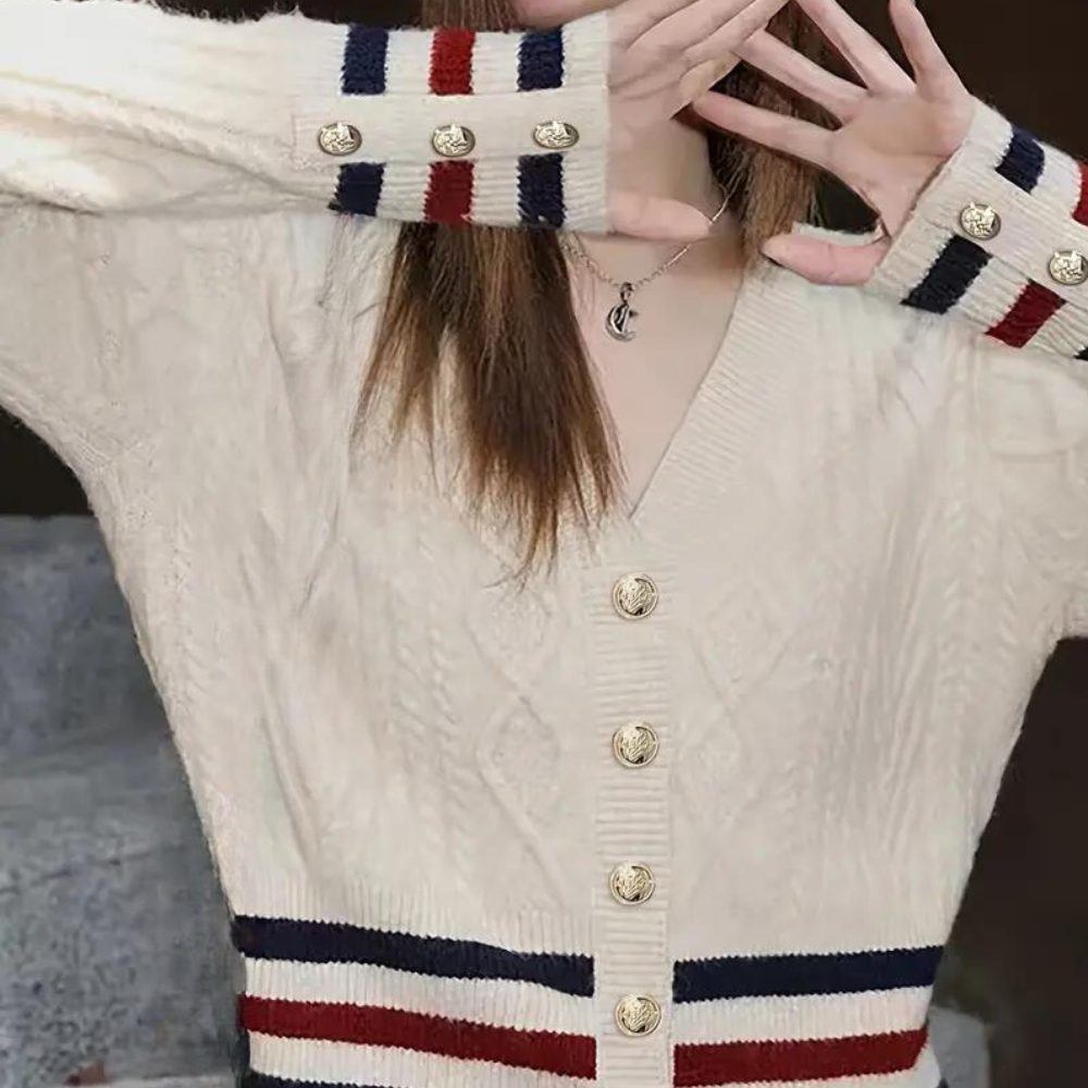 Gebreid damesvest met losse pasvorm en tijdloos design – SYRELLE - Glamorix