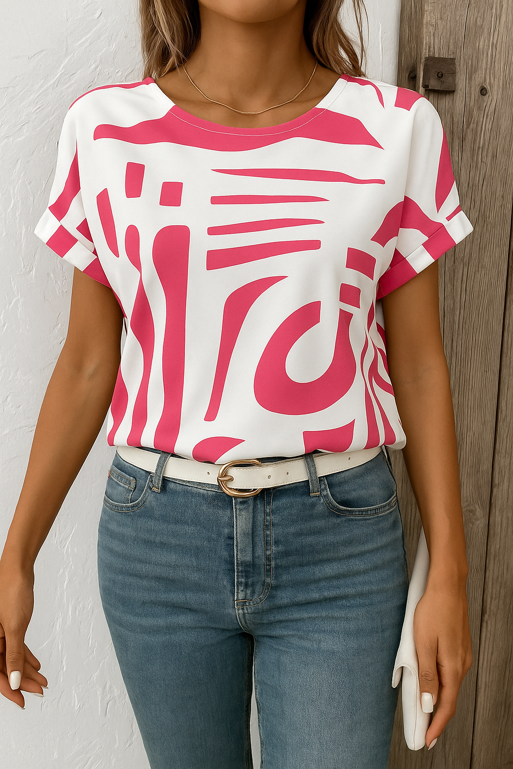 Minimalistische dames top met ronde hals – MARÉA - Glamorix