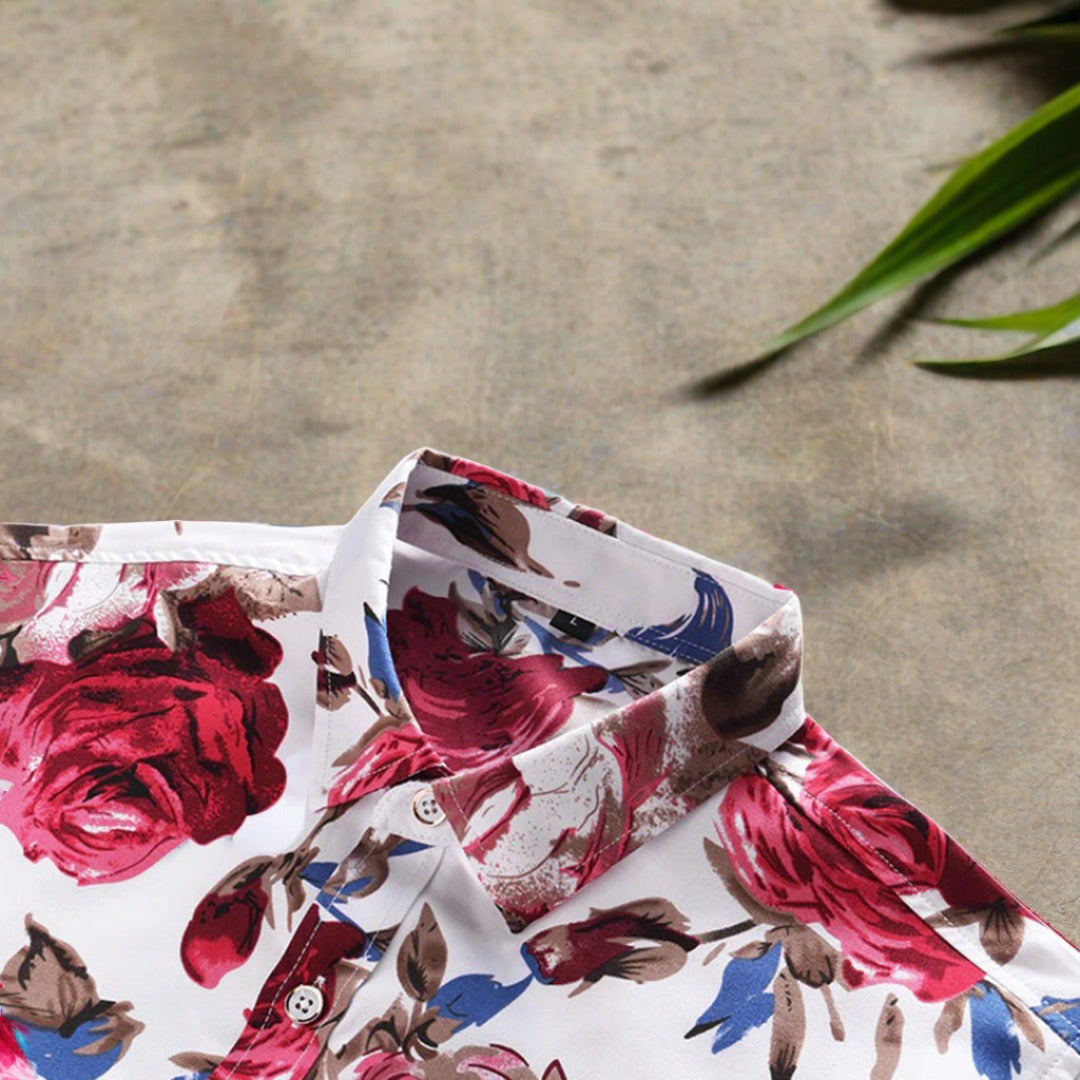 MILO - Heren longsleeve bloemenoverhemd met kraag en knoopsluiting