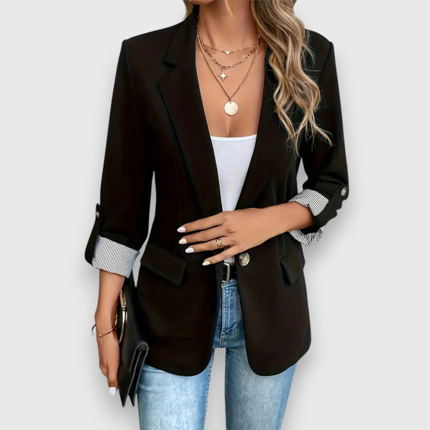 Elegante damesblazer met opgerolde mouwen en relaxte pasvorm – SOLENE BLAIR - Glamorix