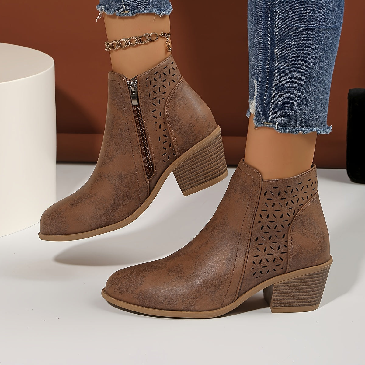 Enkellaarzen - Blokhak En Ronde Neus & Stabiele Loop - Glamorix