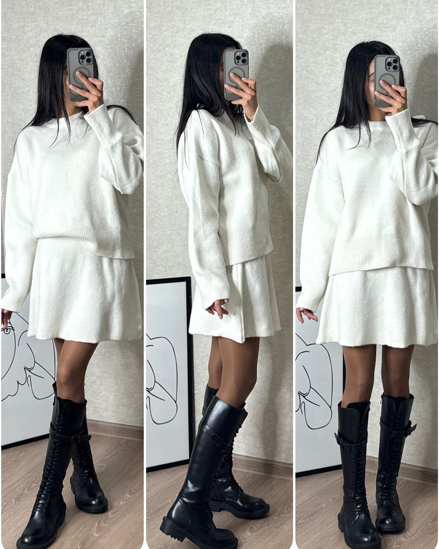 Gebreide Set – Pullover Met Lange Mouwen En Hoge Taille - Glamorix