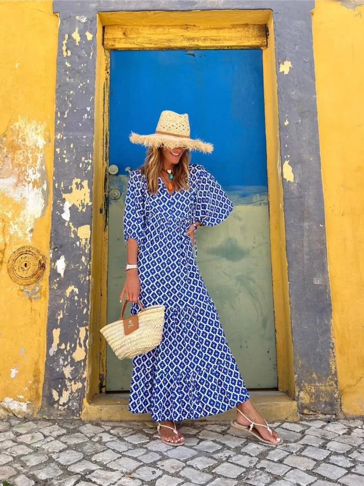 Luchtige maxi zomerjurk met diepe V-hals – AliraBreeze - Glamorix