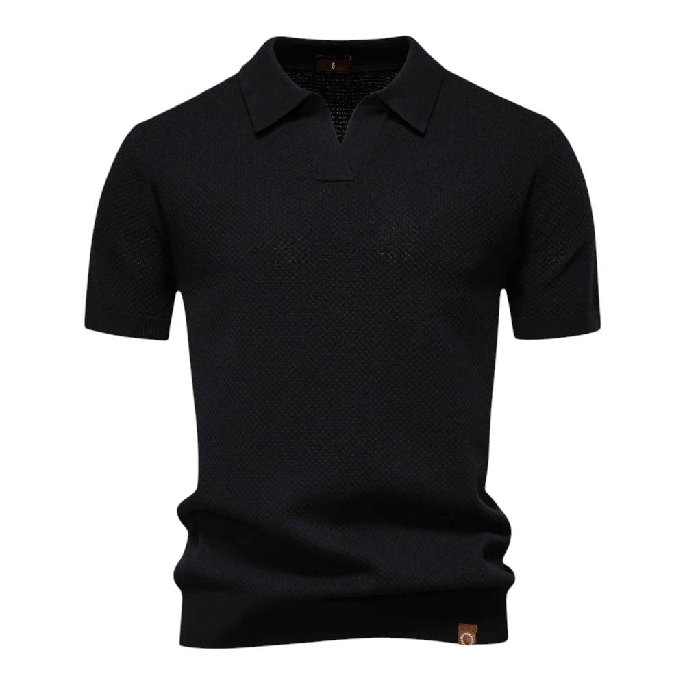 Stijlvol heren poloshirt met open kraag en fijne textuur – CALIX MODE - Glamorix