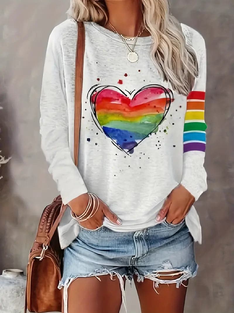 LUNA - Damestrui met speelse regenbooghartprint