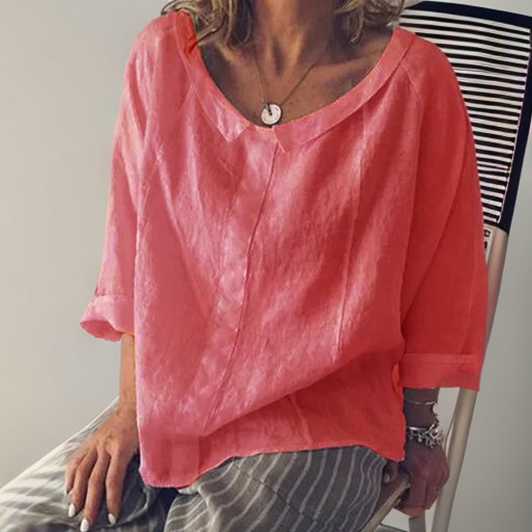 Luchtig losvallend dames T-shirt met V-hals – Aurelienne Top - Glamorix