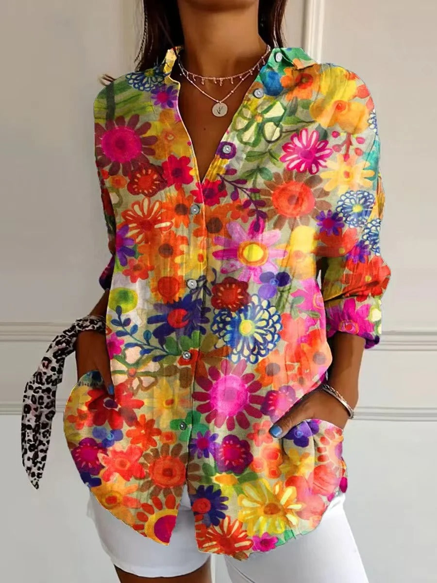 Vrouwelijke dames blouse met kleurrijke bloemenprint – FLORIA BLOOM - Glamorix