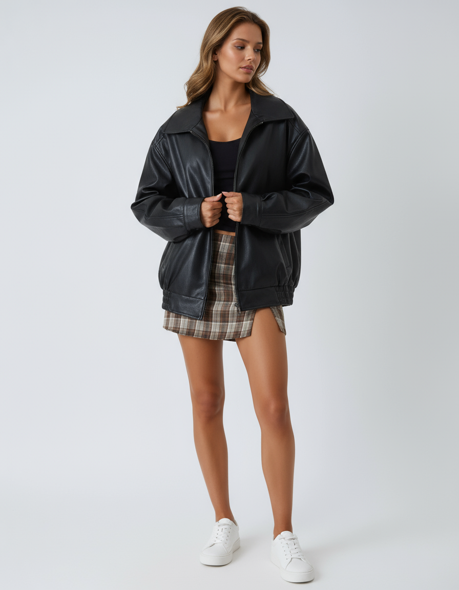 VAYEN – Oversized dames leren jas met moderne look - Glamorix