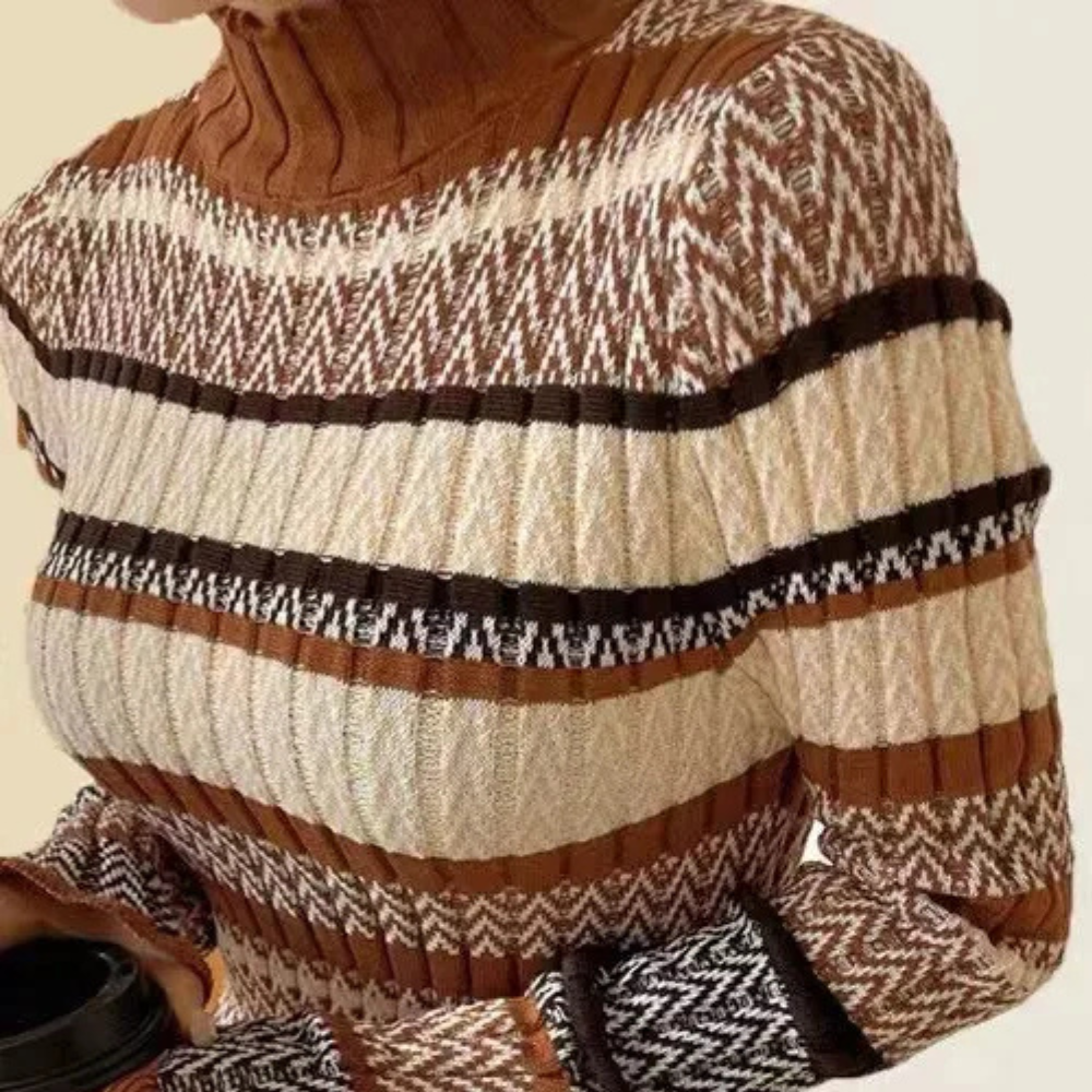 Gestreepte gebreide maxi-jurk met lange mouwen – SERENAÏS - Glamorix