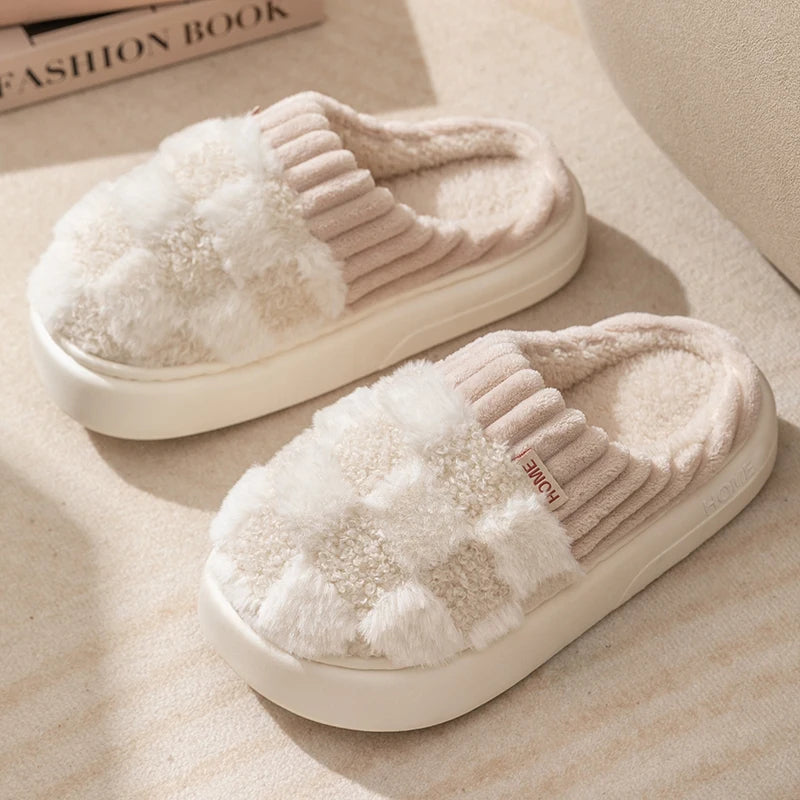 MAEVE - Geruite pluche pantoffels voor vrouwen
