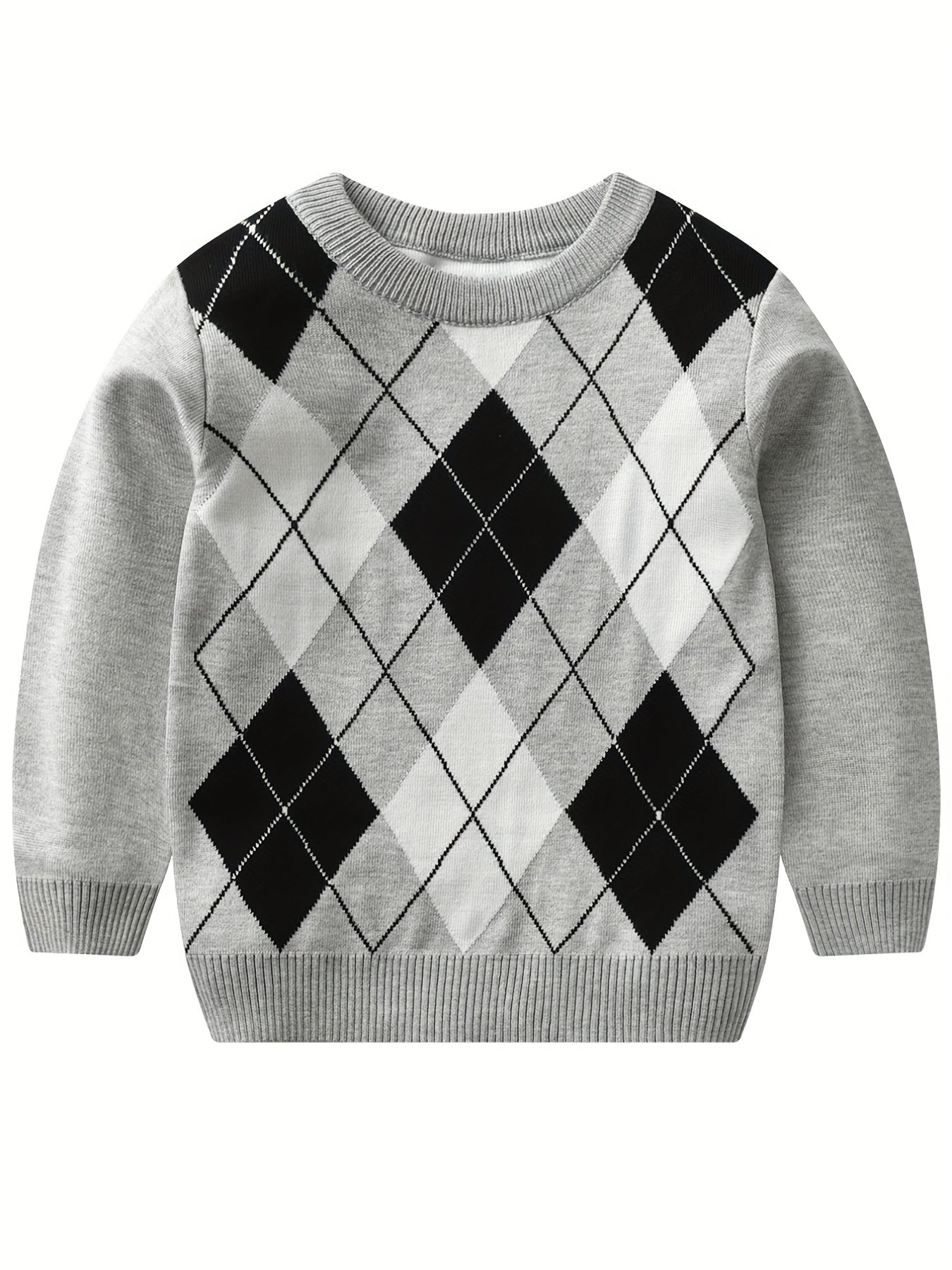 NOAH - Jongens gebreide sweater met argyle patroon en lange mouwen
