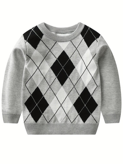NOAH - Jongens gebreide sweater met argyle patroon en lange mouwen