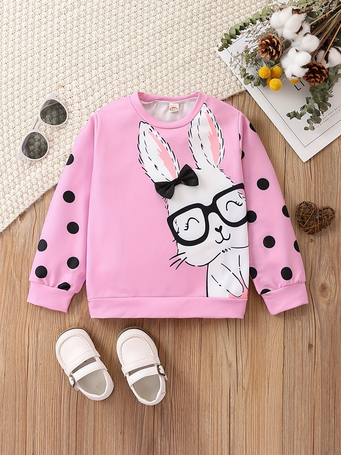 LILY - Toddler meisjes trui met konijn en stippenprint
