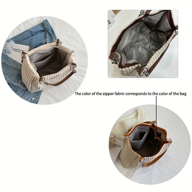 Trendy corduroy schoudertas met kettingriem – VelvetCordia - Glamorix