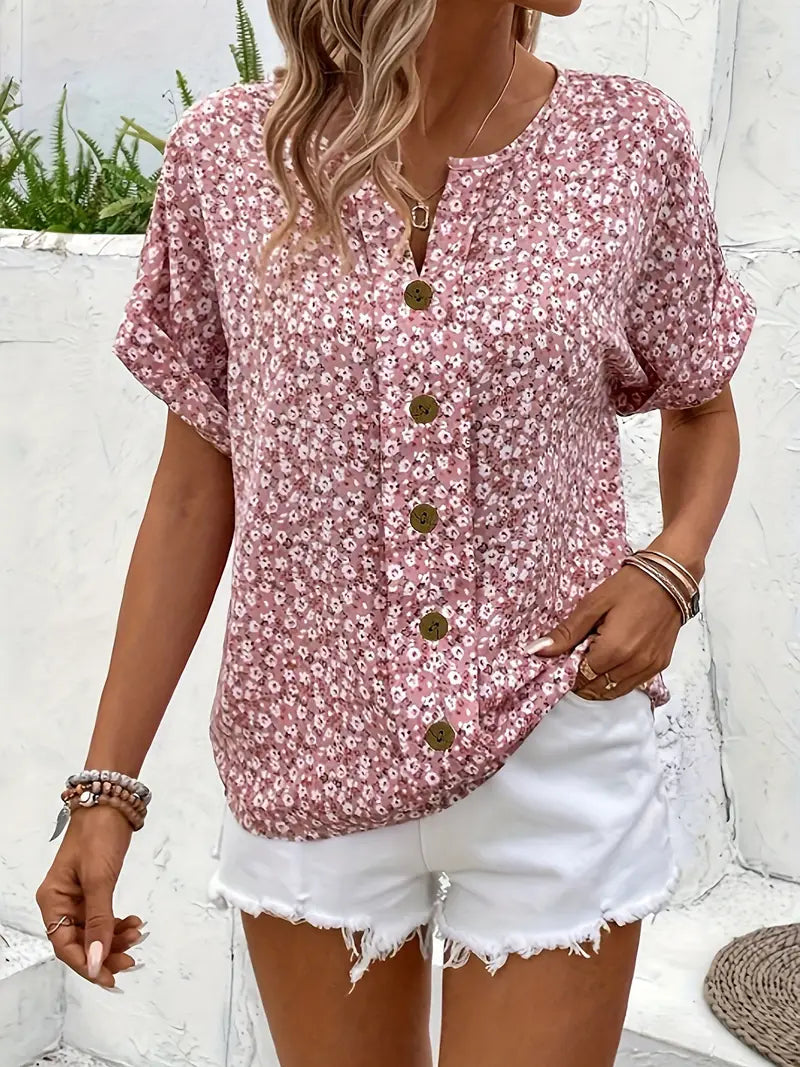 Dames - Bloemenprint Top - Lichte Boxy Pasvorm - Casual Outfit - Bloemige Stijl - Glamorix