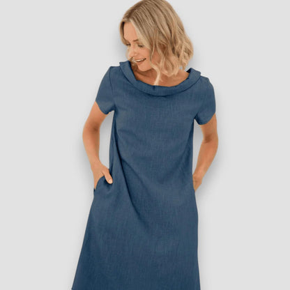 Vrouwen - A-lijn Zomerjurk - Korte Mouwen en Boothals - Luchtige Stof - Zomerse Mode - Glamorix