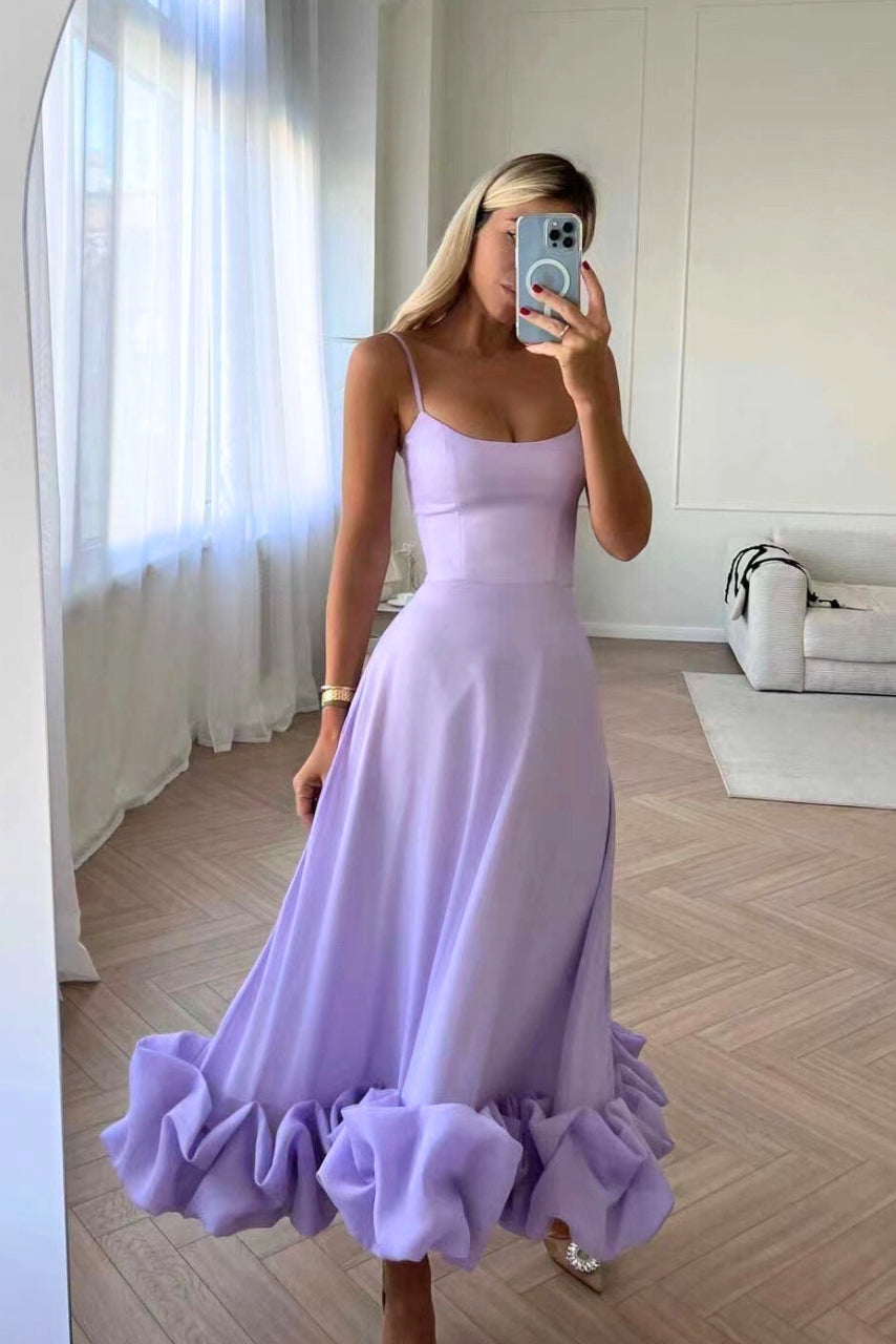 Luchtige maxi-jurk met speelse rucheszoom – AURÉLIA - Glamorix