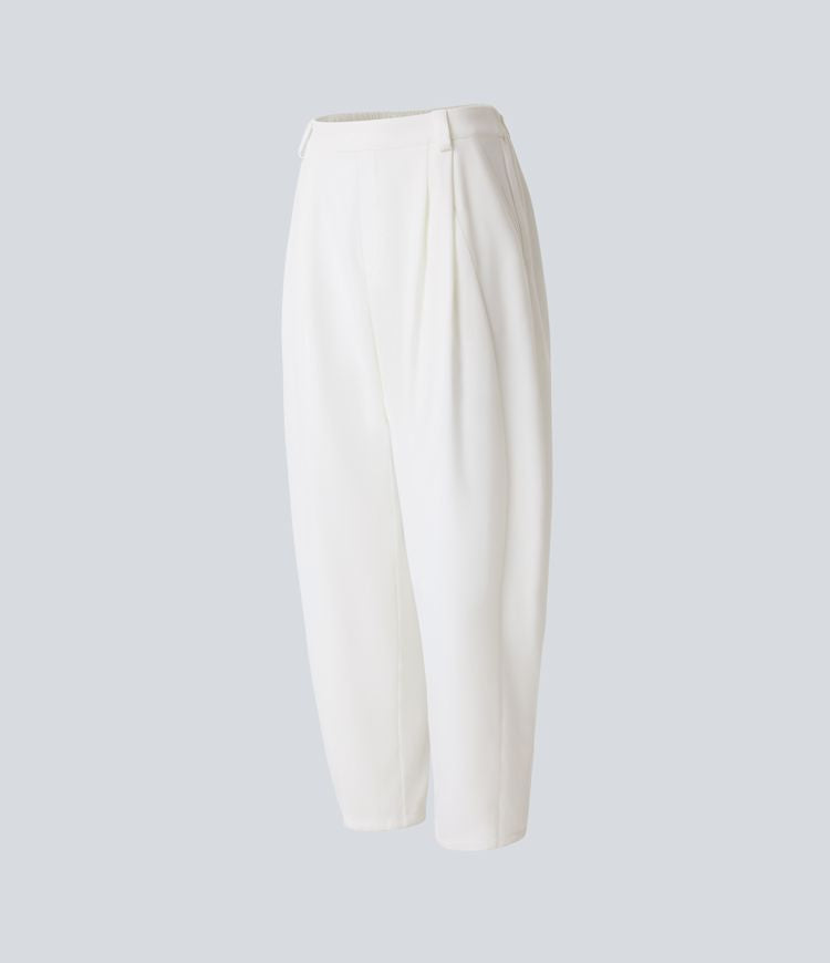 Losvallende damesbroek met hoge taille en elegante valling – AUREA DRAPE - Glamorix