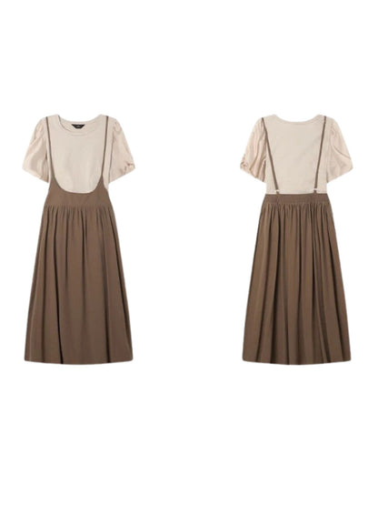 Twee-delige dames set met pofmouwtop en midirok met strikbandjes – AMARA SET - Glamorix