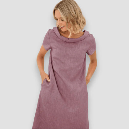 Vrouwen - A-lijn Zomerjurk - Korte Mouwen en Boothals - Luchtige Stof - Zomerse Mode - Glamorix