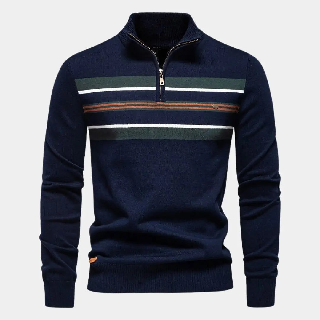 EDGAR – Gestreepte heren trui met halve rits en moderne look