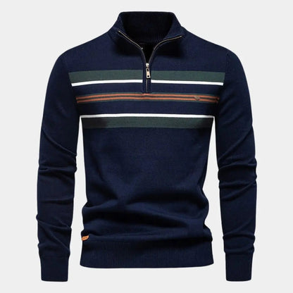EDGAR – Gestreepte heren trui met halve rits en moderne look