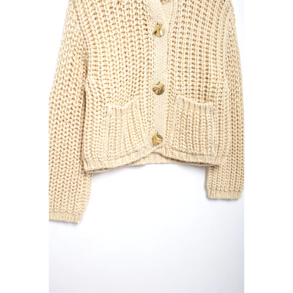 SOFIA - Beige gebreid vest met knopen en mandarin kraag