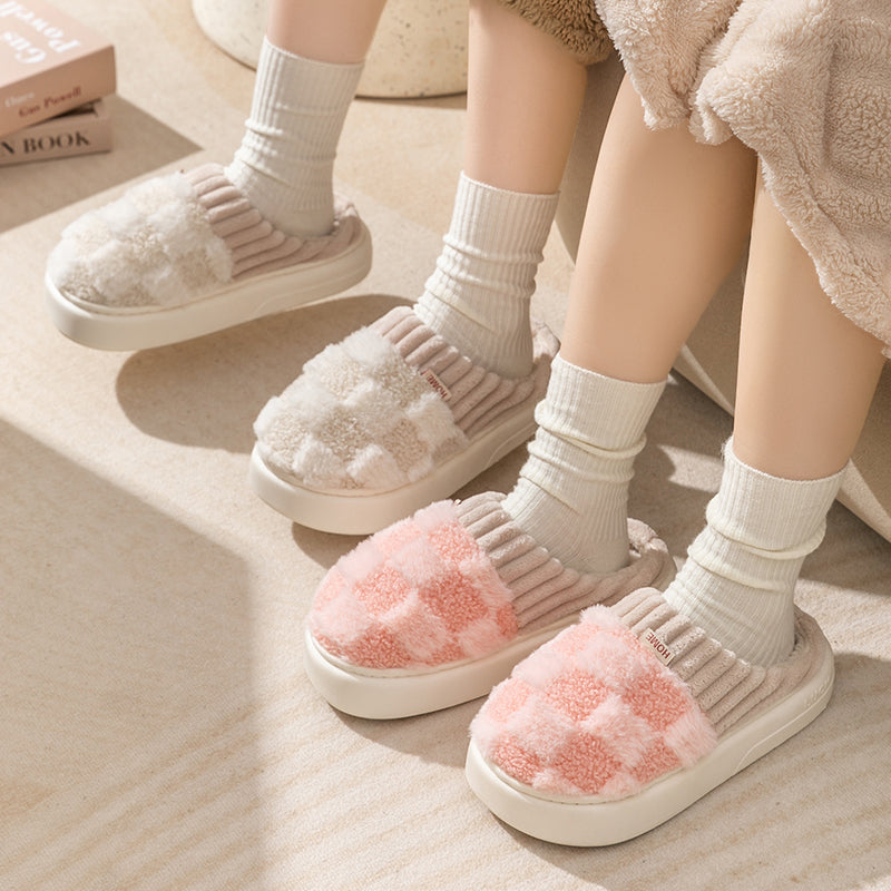 MAEVE - Geruite pluche pantoffels voor vrouwen