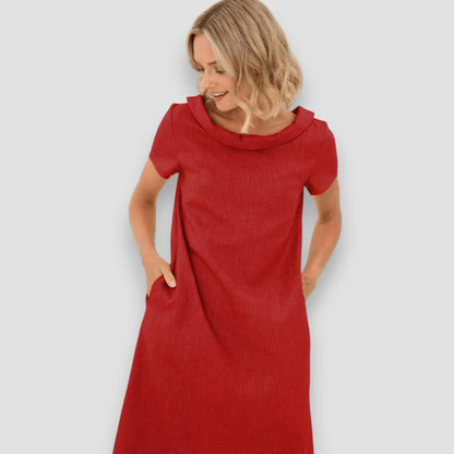 Vrouwen - A-lijn Zomerjurk - Korte Mouwen en Boothals - Luchtige Stof - Zomerse Mode - Glamorix