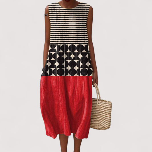 Losvallende dames midi-jurk met grafisch kleurvlak design – NÉRA FLOW - Glamorix