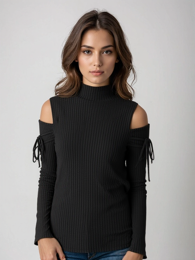 SOPHIA - Chique geribde trui met cold-shoulder design