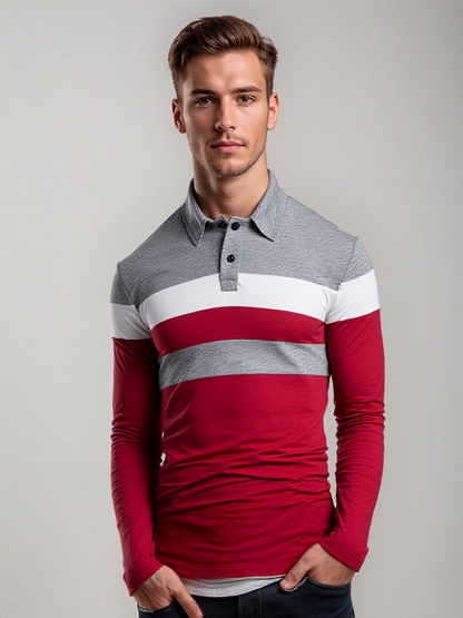 DAMIEN - Gestreept poloshirt met lange mouwen voor heren