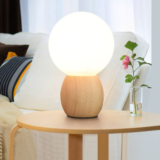ORBILUX - Nachtkastlamp met houten voetstuk en orb-design