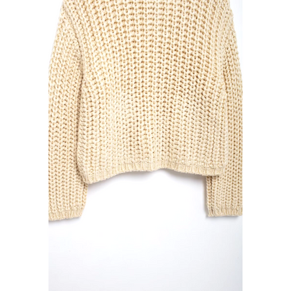 SOFIA - Beige gebreid vest met knopen en mandarin kraag