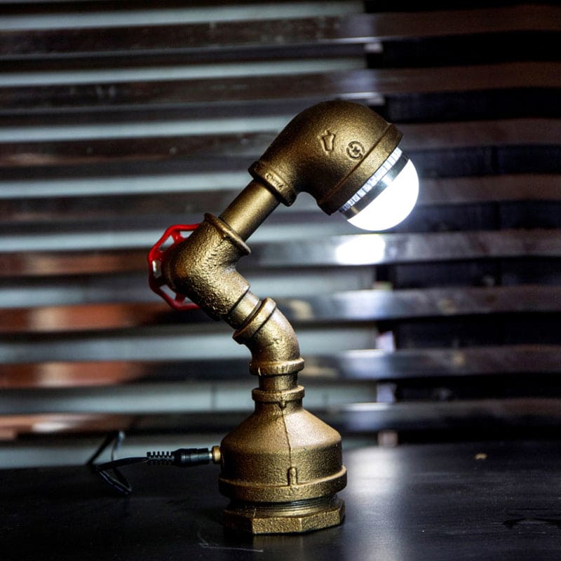 GLOWTECH - Steampunk messing robotlamp met draaihendel schakelaar