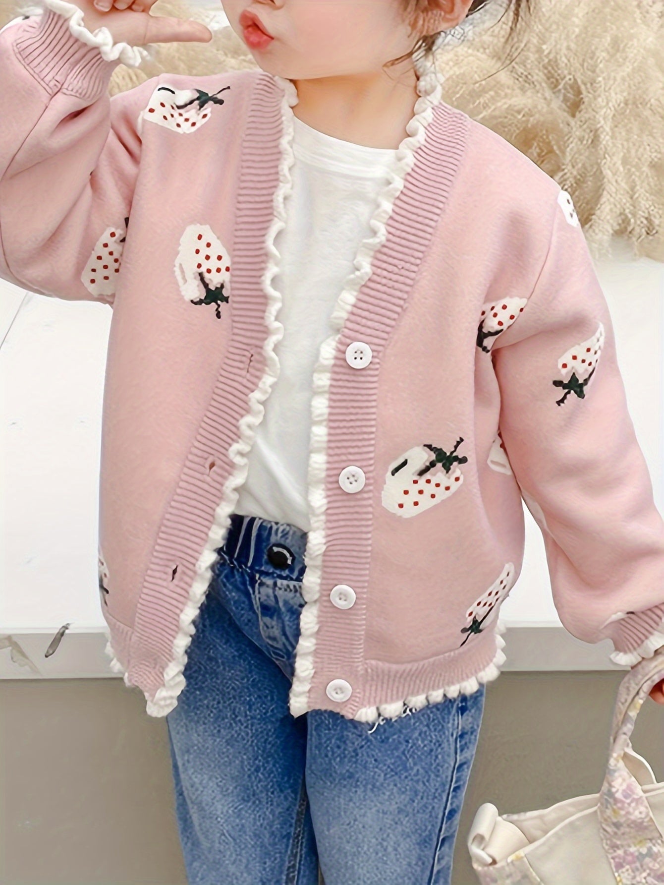 LILA - Schattig vest met aardbeiendessin voor meisjes