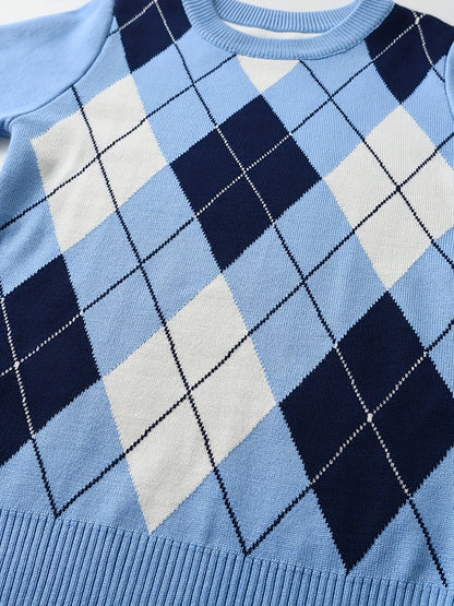 NOAH - Jongens gebreide sweater met argyle patroon en lange mouwen