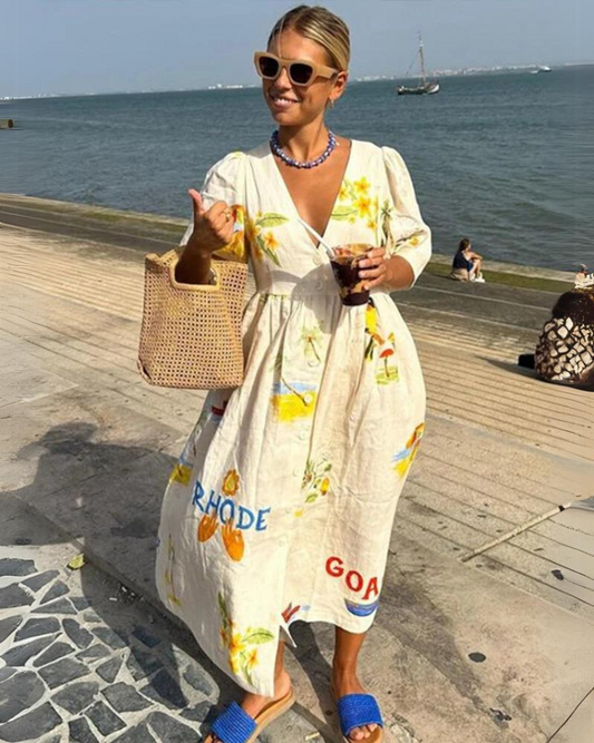 Luchtige midi-jurk met geplooide rok en ontspannen taille – LIVIANA SOFTFLOW - Glamorix