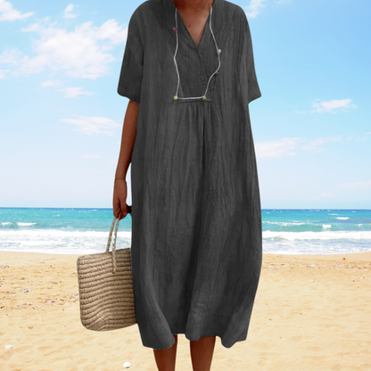 Ysoria - Losvallende midi zomerjurk met v-hals - Glamorix