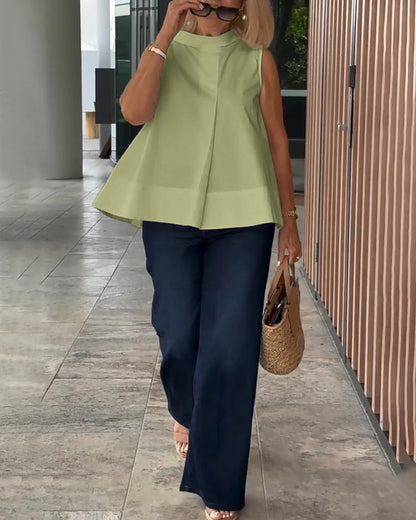 Mouwloze dames top met opstaande kraag en plooidetail – LIVIA HALO - Glamorix